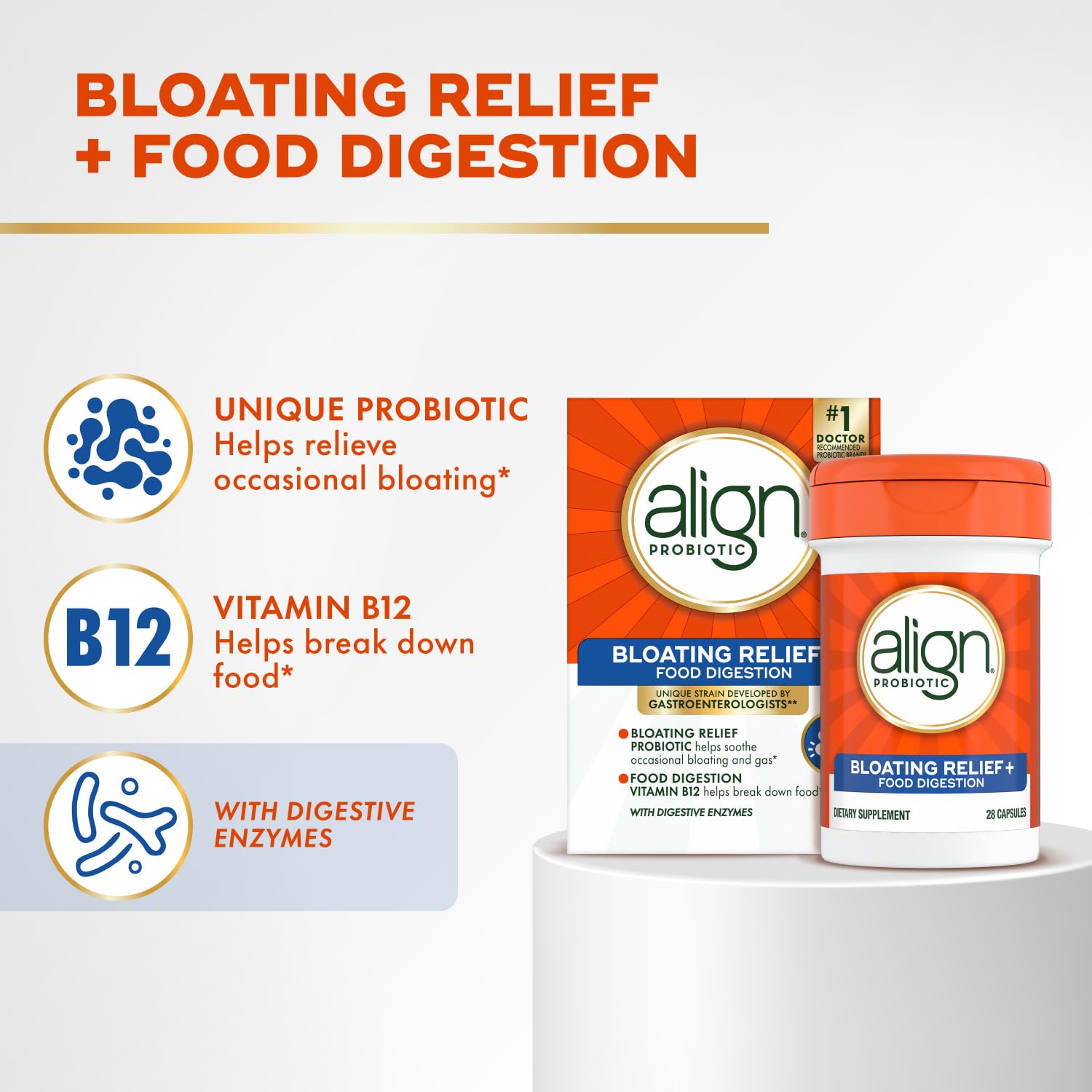Align Probiotic Bloating Relief + Food Digestion, Probiotics for Women and Men, 1 Doctor Recommended Brand‡, Promotes Digestive Health and Helps Support the Metabolism of Food*, 28 Capsules - OzHealthStandard