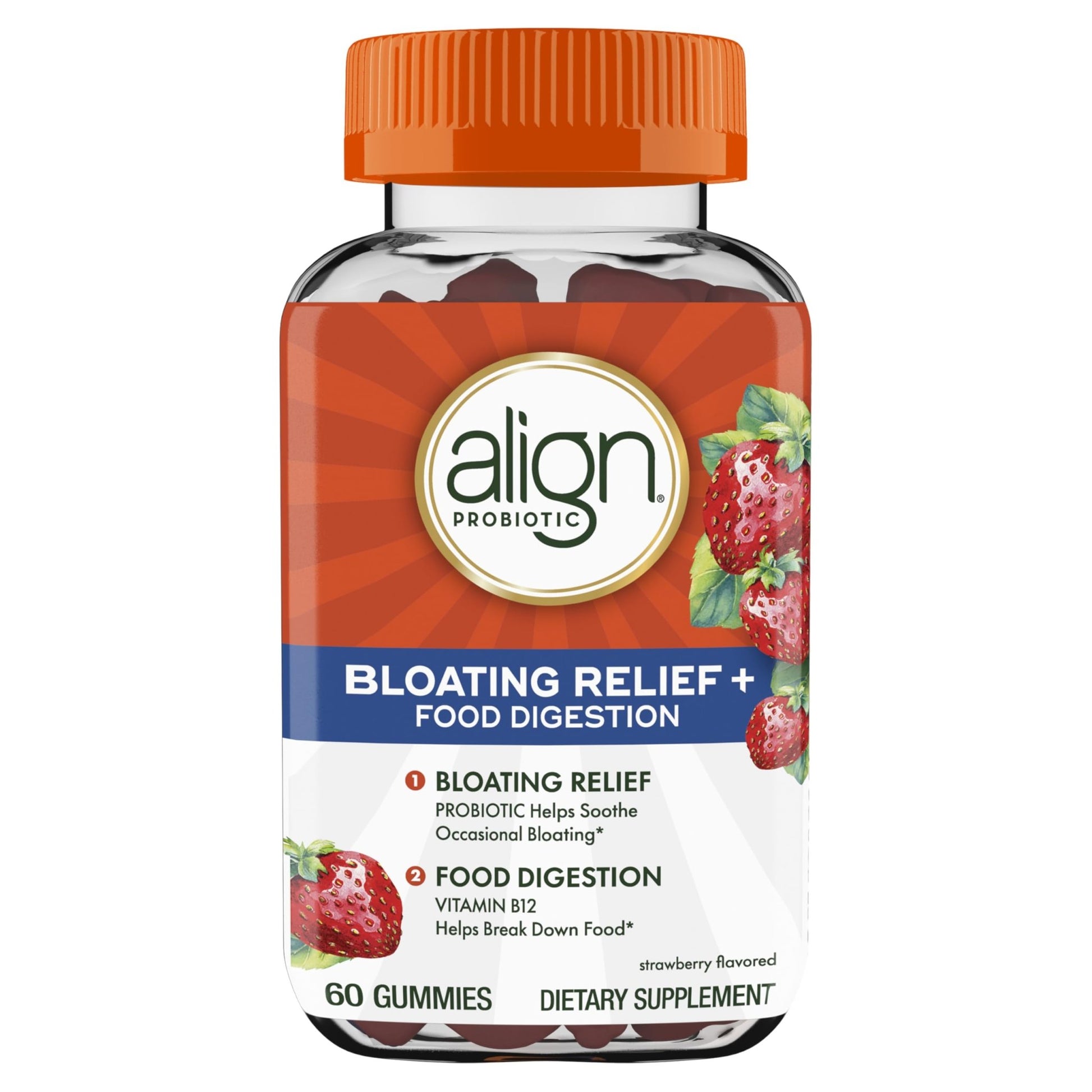 Align Probiotic, Bloating Relief + Food Digestion, Probiotics for Women and Men, Probiotic Helps Soothe Occasional Bloating*, With Vitamin B12 to Help Break Down Food into Cellular Energy*,60 Gummies - OzHealthStandard