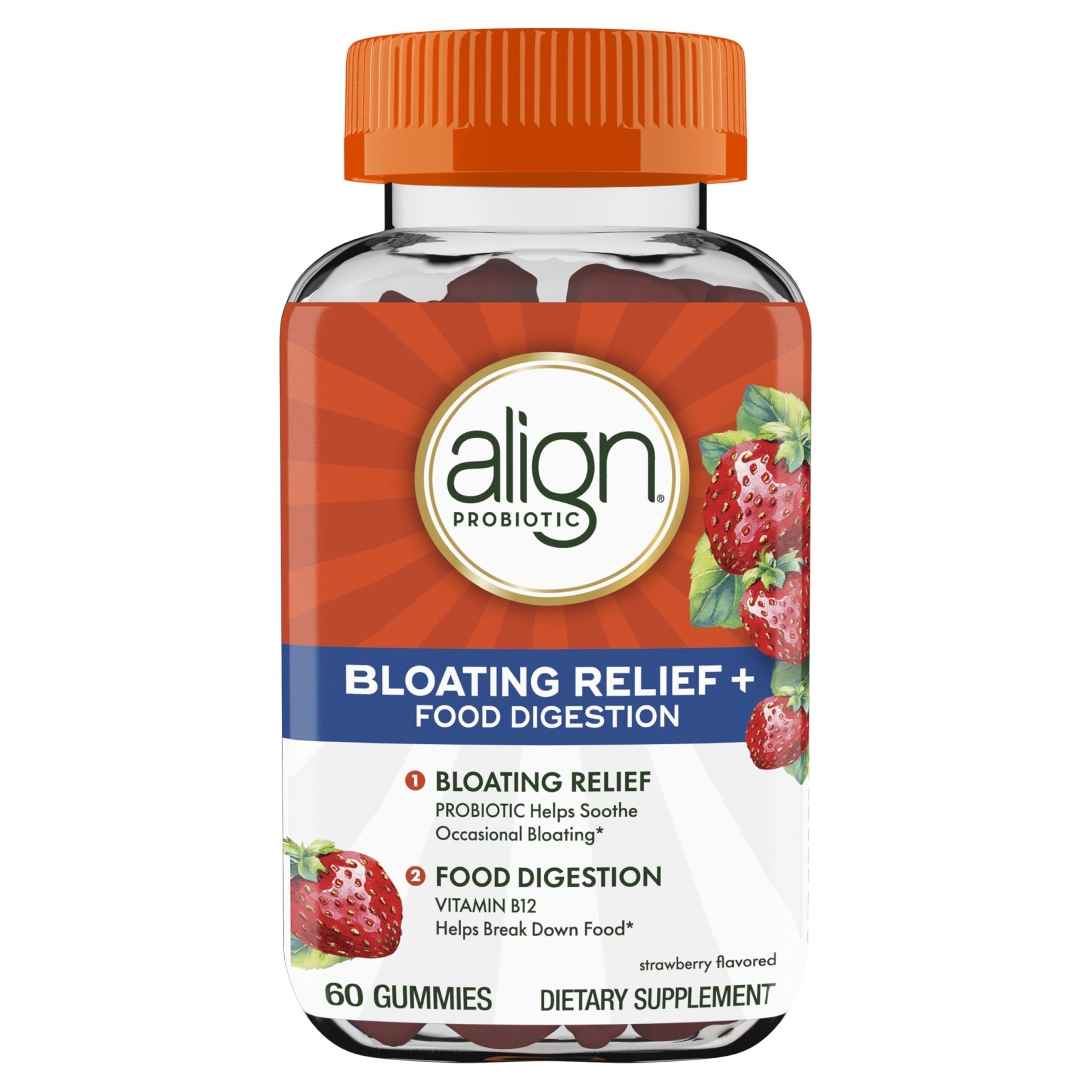 Align Probiotic, Bloating Relief + Food Digestion, Probiotics for Women and Men, Probiotic Helps Soothe Occasional Bloating*, With Vitamin B12 to Help Break Down Food into Cellular Energy*,60 Gummies - OzHealthStandard
