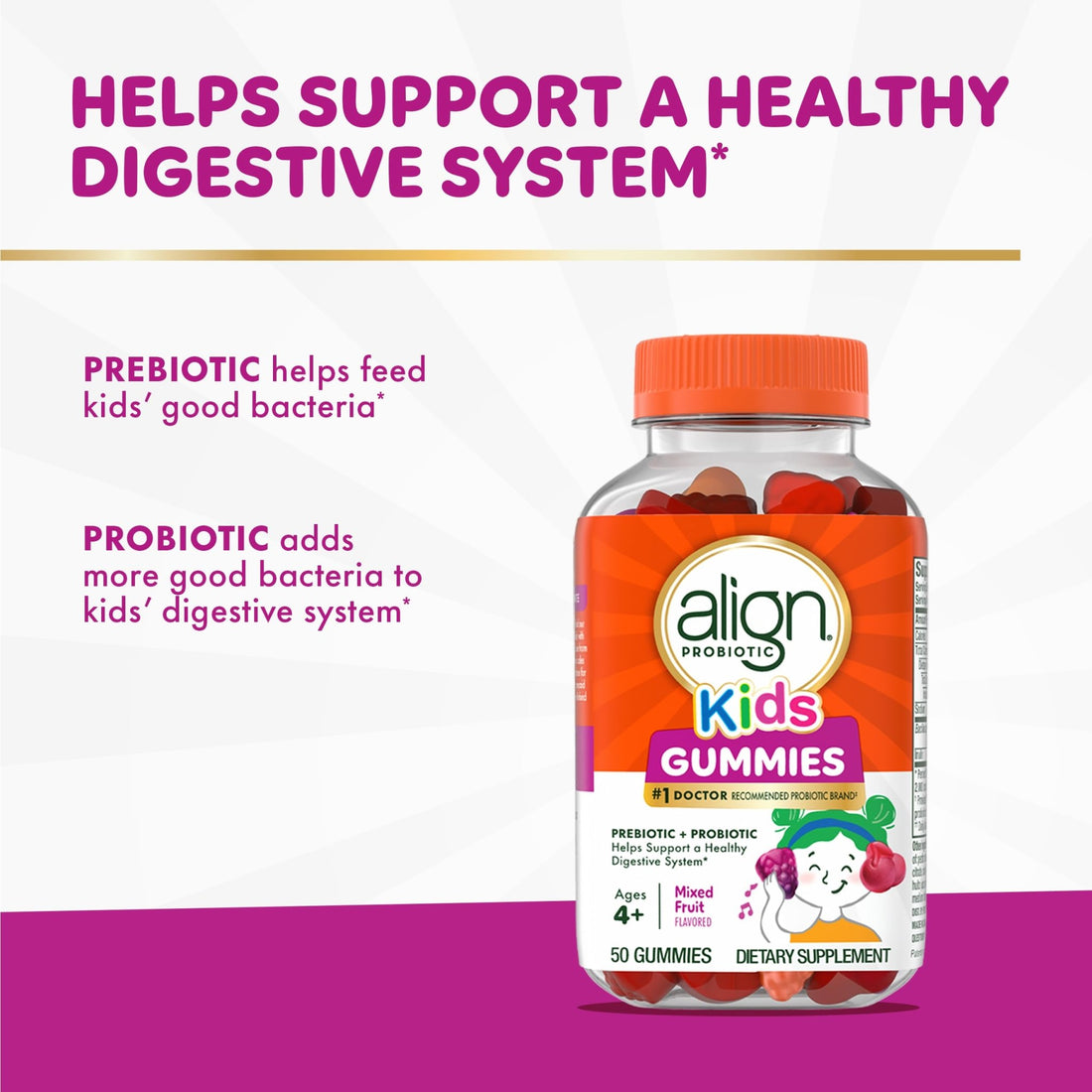 Align Probiotic, Kids Gummies, Prebiotic + Probiotic helps support a healthy digestive system*, 1 Doctor Recommended Probiotic Brand - OzHealthStandard