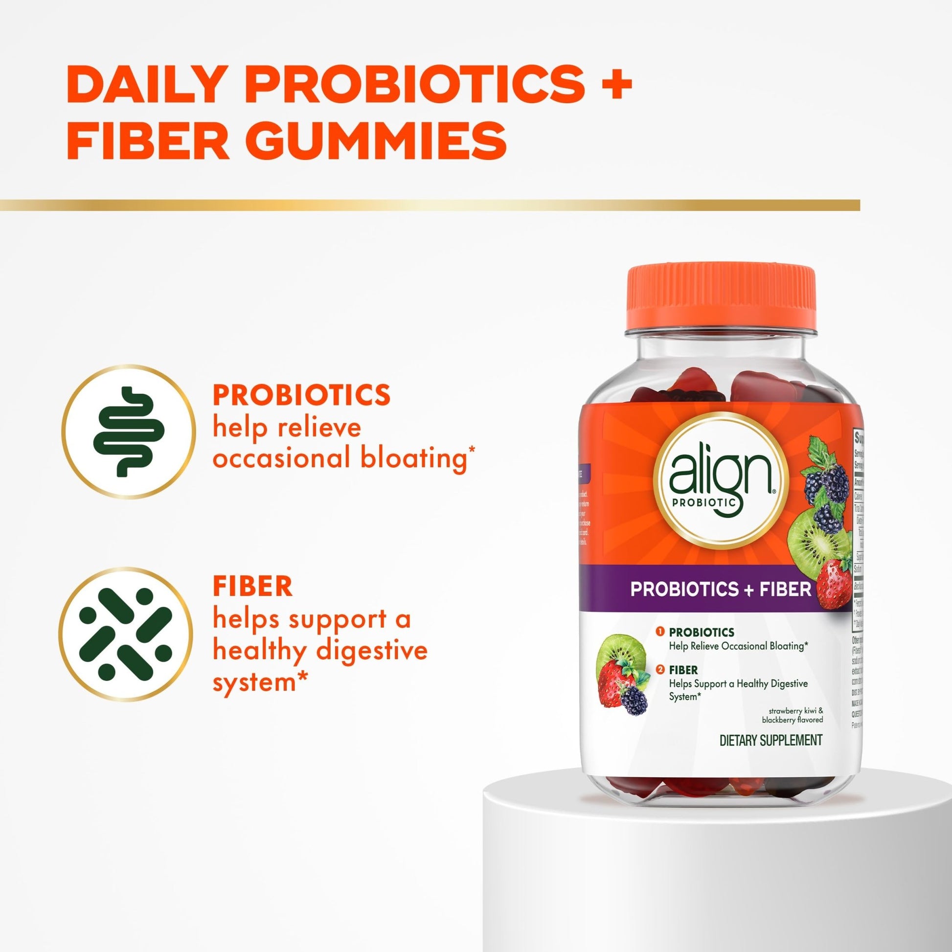 Align Probiotic, Probiotics + Fiber Gummies, Probiotics Help Relieve Occasional Bloating*, Fiber Helps Support a Healthy Digestive System - OzHealthStandard