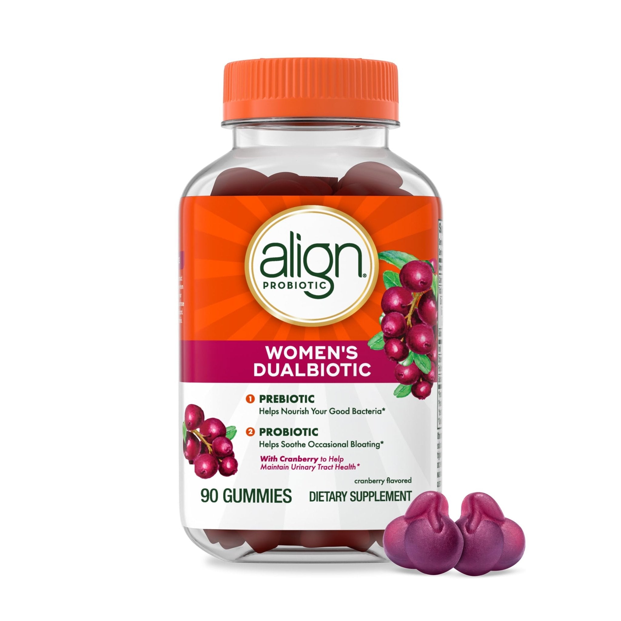 Align Probiotic, Women's Dualbiotic, Womens Probiotic Gummies, Prebiotics and Probiotics for Women, with Cranberry for Urinary Tract Health*, Cranberry Flavor, 90 Gummies - OzHealthStandard