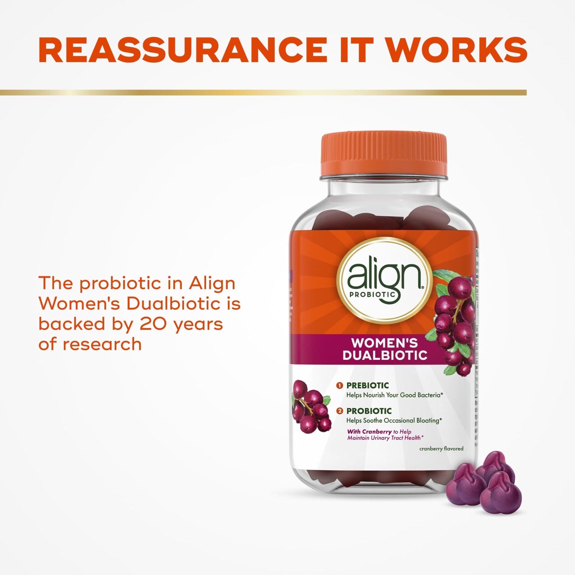 Align Probiotic, Women's Dualbiotic, Womens Probiotic Gummies, Prebiotics and Probiotics for Women, with Cranberry for Urinary Tract Health*, Cranberry Flavor, 90 Gummies - OzHealthStandard