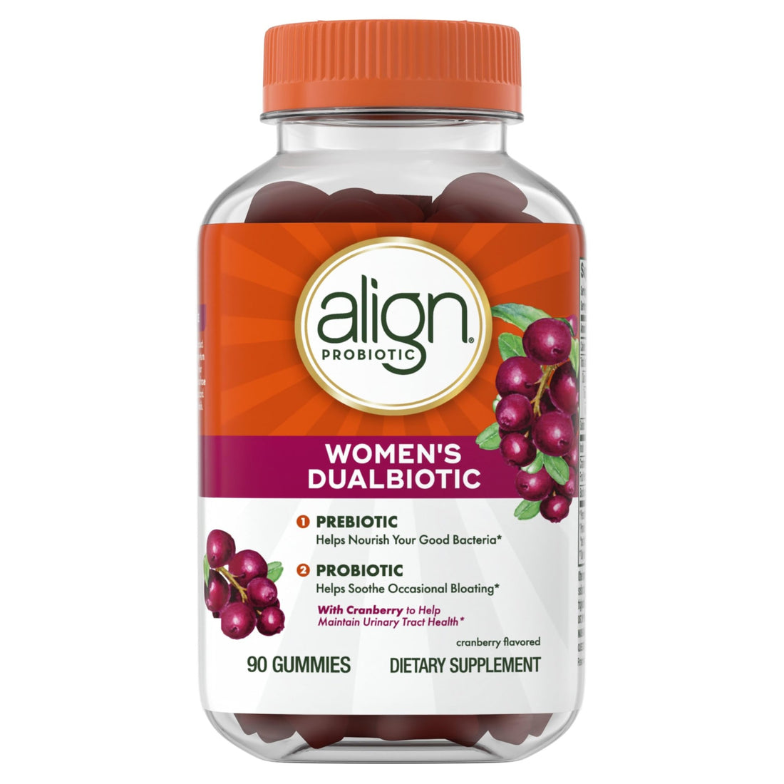 Align Probiotic, Women's Dualbiotic, Womens Probiotic Gummies, Prebiotics and Probiotics for Women, with Cranberry for Urinary Tract Health*, Cranberry Flavor, 90 Gummies - OzHealthStandard
