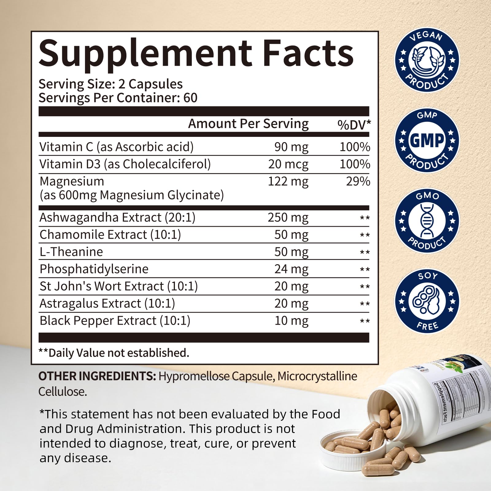 Alliwise Cortisol Supplements for Women and Men with Magnesium, Ashwagandha,L-Theanine,Chamomile & PS,High Cortisol Reducer, Manager, Detox, Lower for Mood,Focus,Sleep,Non-Drowsy,No Melatonin - OzHealthStandard