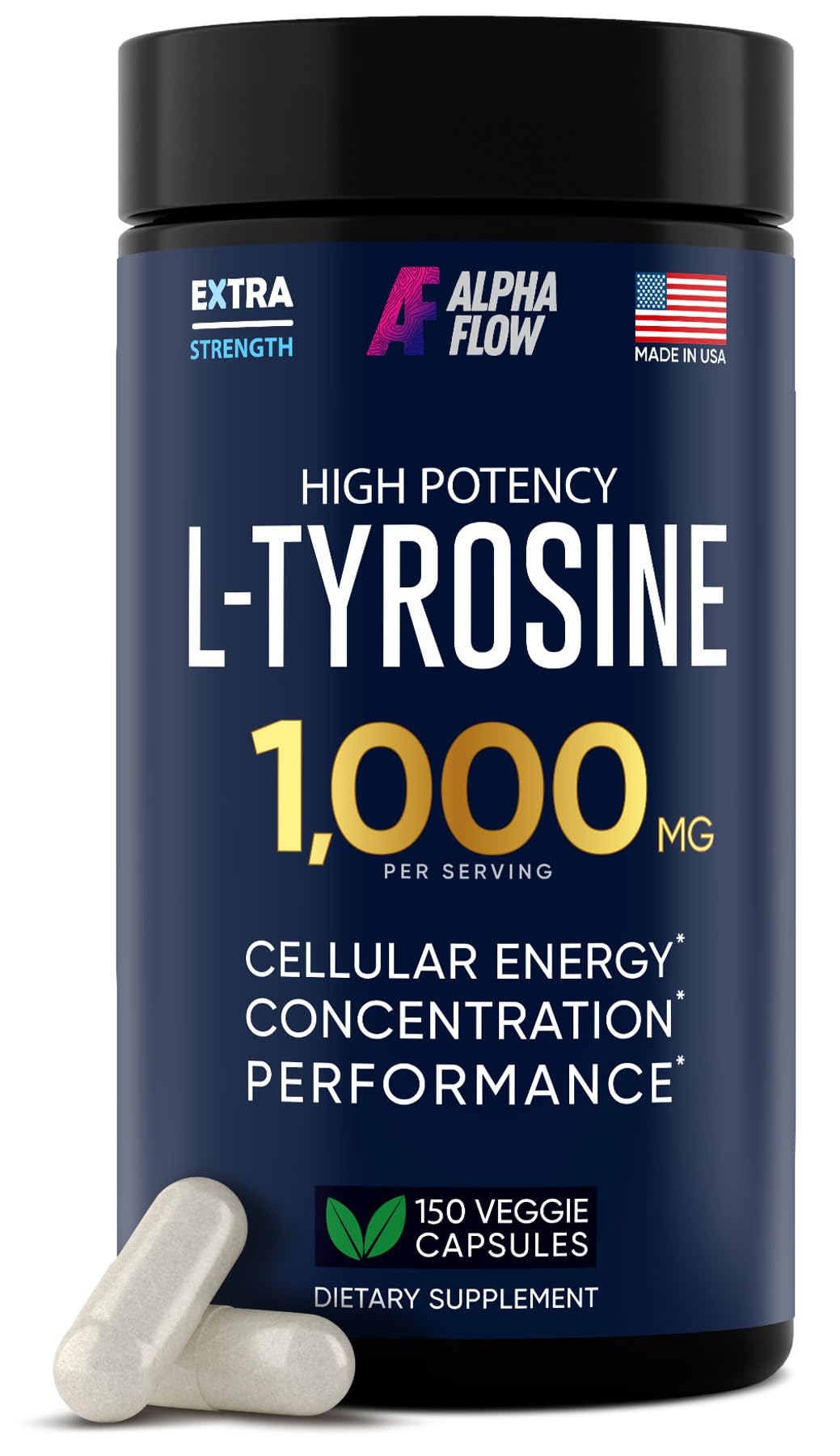 Alpha Flow L Tyrosine 1000MG Capsules - All-Natural L- Tyrosine Supplement for Focus & Energy Boost - Non-GMO & Gluten-Free - OzHealthStandard