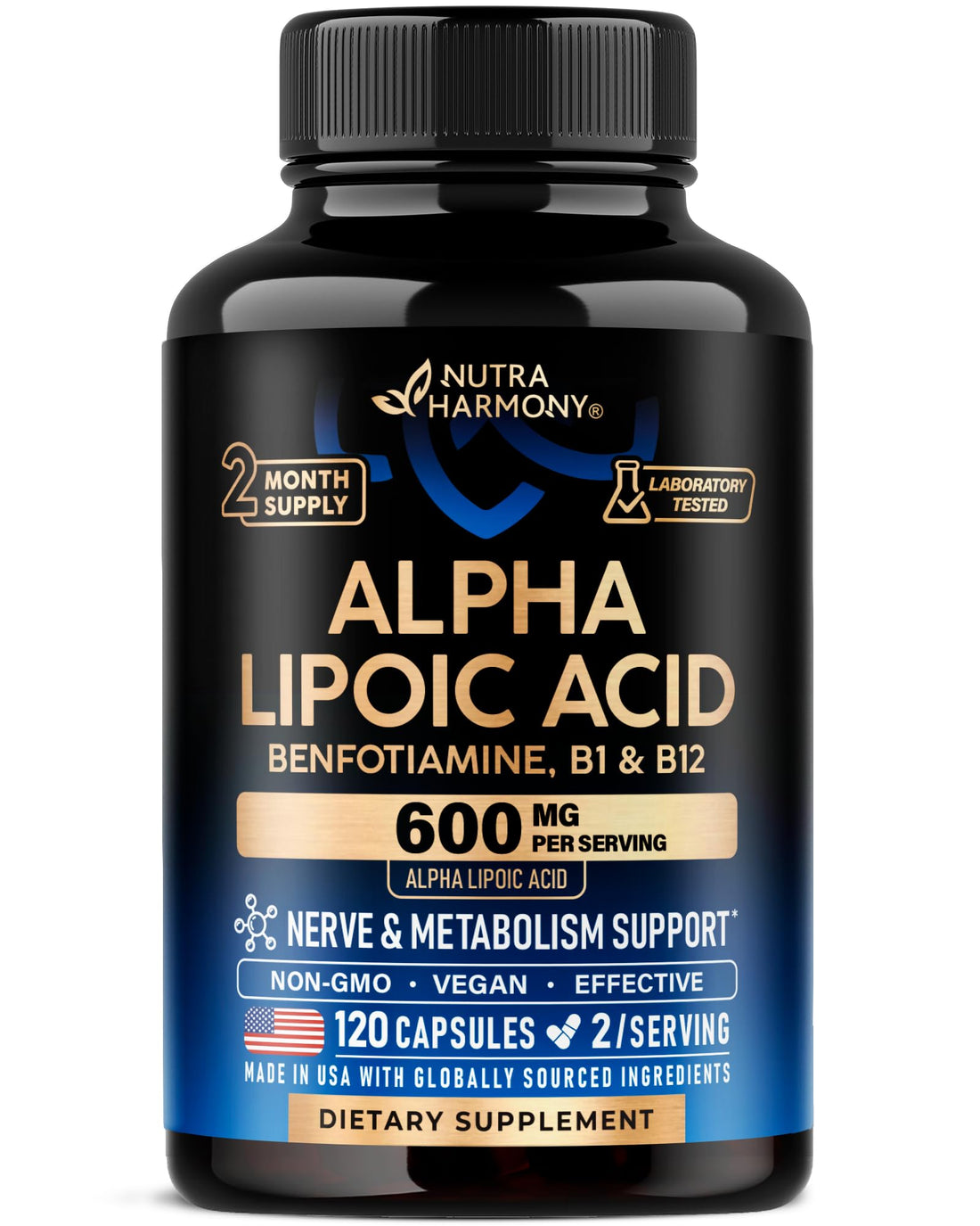 Alpha Lipoic Acid 600mg - ALA Supplement Antioxidant for Nerve, Energy & Metabolism Support - Extra Strength with Benfotiamine, B1 & B12 - Lab Tested, NON-GMO & Vegan - OzHealthStandard