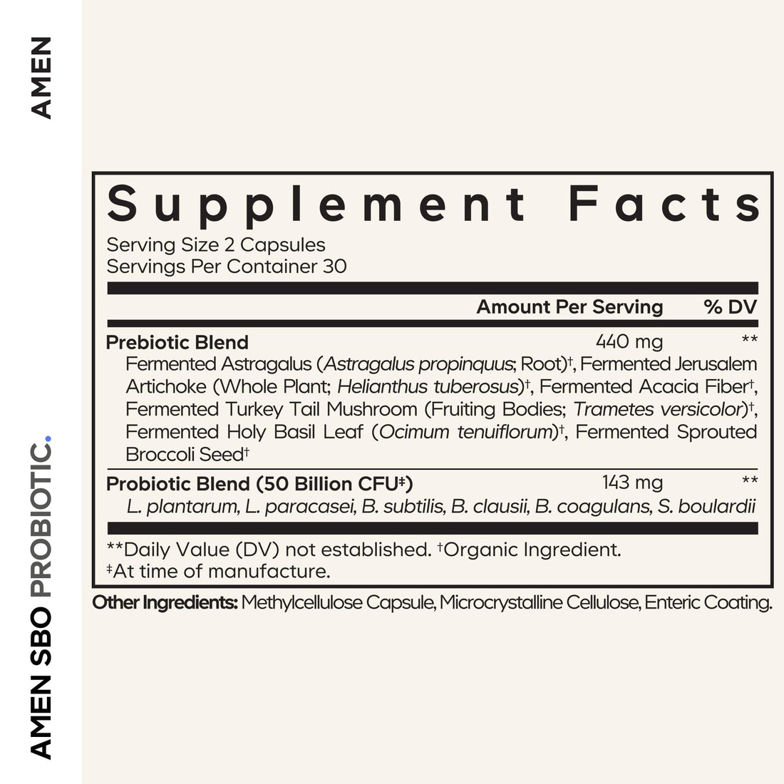 Amen Probiotics Supplement, SBO Probiotic and Organic Prebiotics, 50 Billion CFUs, Shelf Stable, No Refrigeration Required, Flora Daily Probiotic Formula for Women & Men - OzHealthStandard