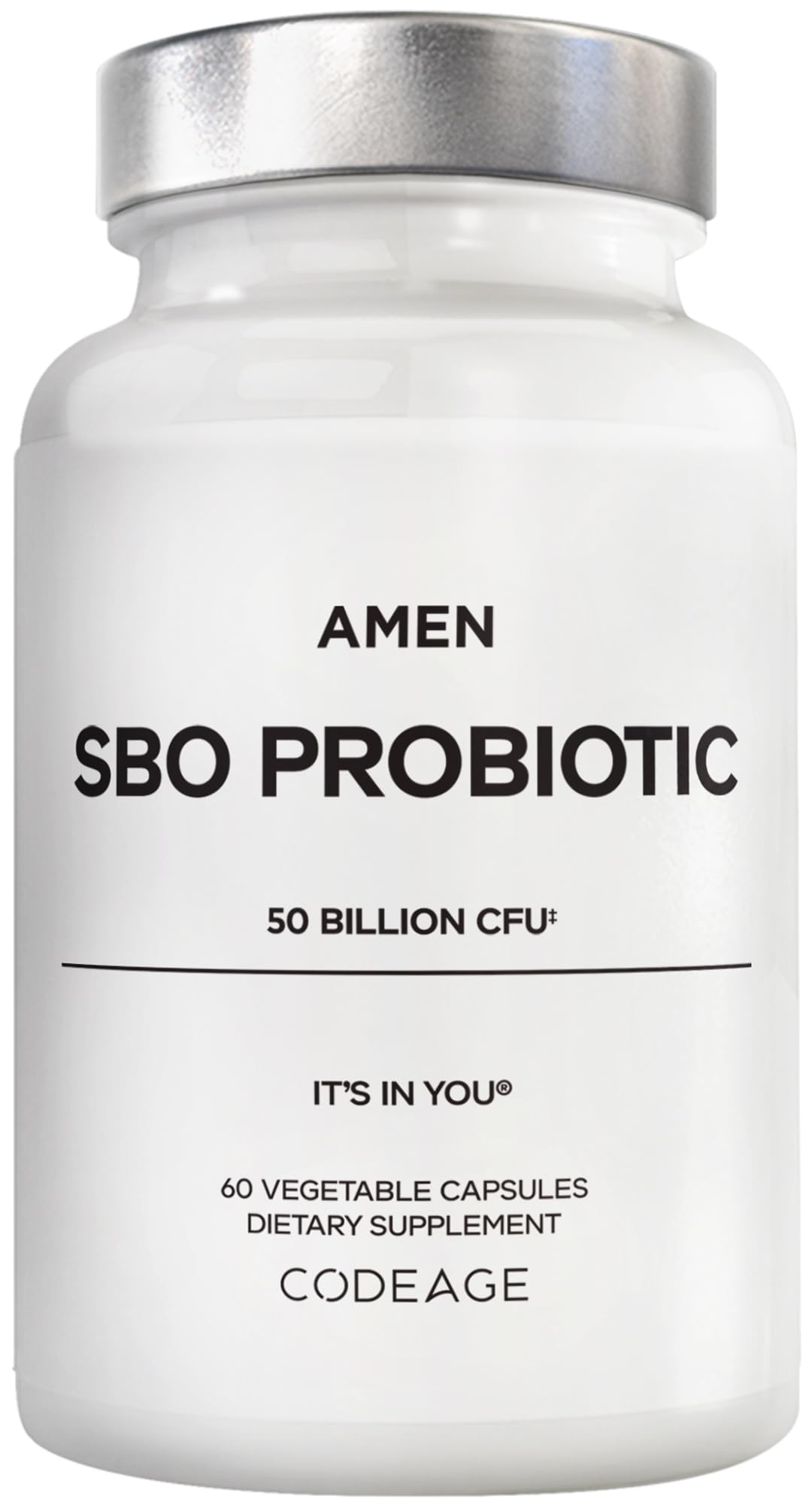 Amen Probiotics Supplement, SBO Probiotic and Organic Prebiotics, 50 Billion CFUs, Shelf Stable, No Refrigeration Required, Flora Daily Probiotic Formula for Women & Men - OzHealthStandard