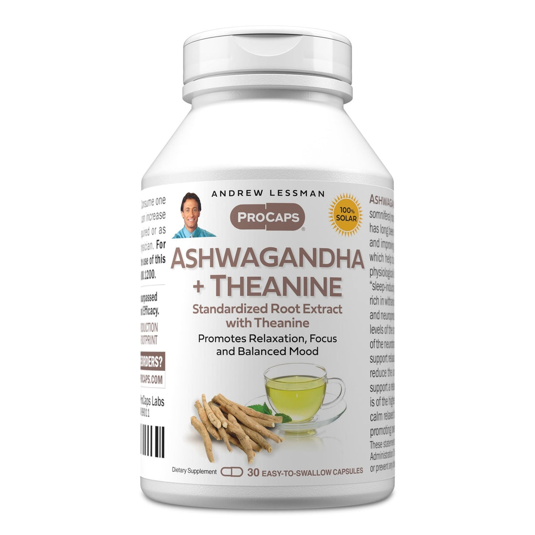 ANDREW LESSMAN Ashwagandha + Theanine 30 Capsules - Standardized Extract. Promotes Relaxation, Focus and Balanced Mood. Small Easy to Swallow Capsules - OzHealthStandard