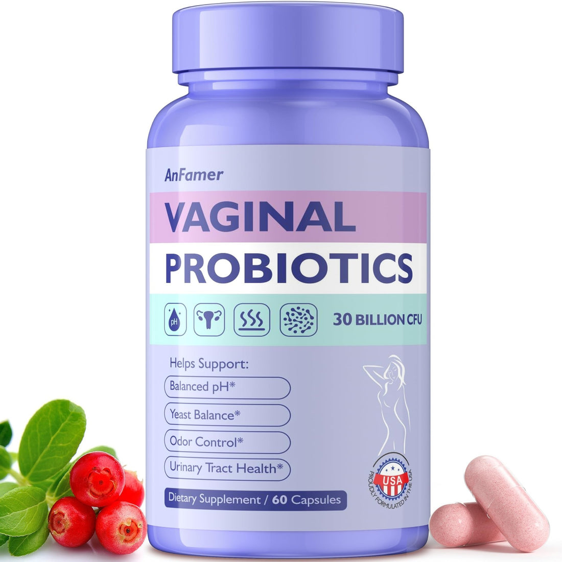 AnFamer Vaginal Probiotics for Women Female,Promotes Ph Balance,Healthy Vaginal Odor & Flora,Urinary Tract Health with Prebiotics & Lactobacillus Probiotic - OzHealthStandard