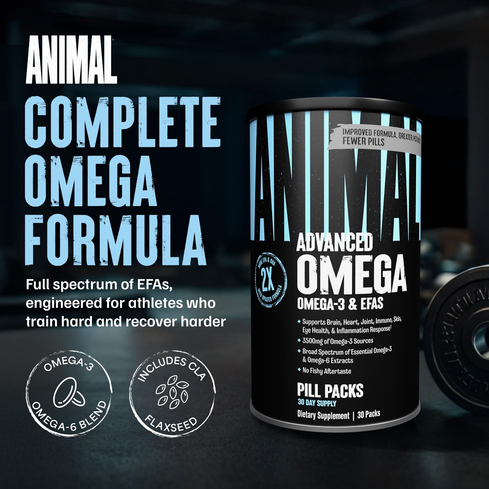 Animal Advanced Omega 3 Fatty Acids - 3500mg EPA DHA Fish Oil Omega 3 Supplement for Women & Men High Potency Blend with CLA GLA ALA for Brain Skin Eye Immune Joint Health 30 Pill Packs - OzHealthStandard