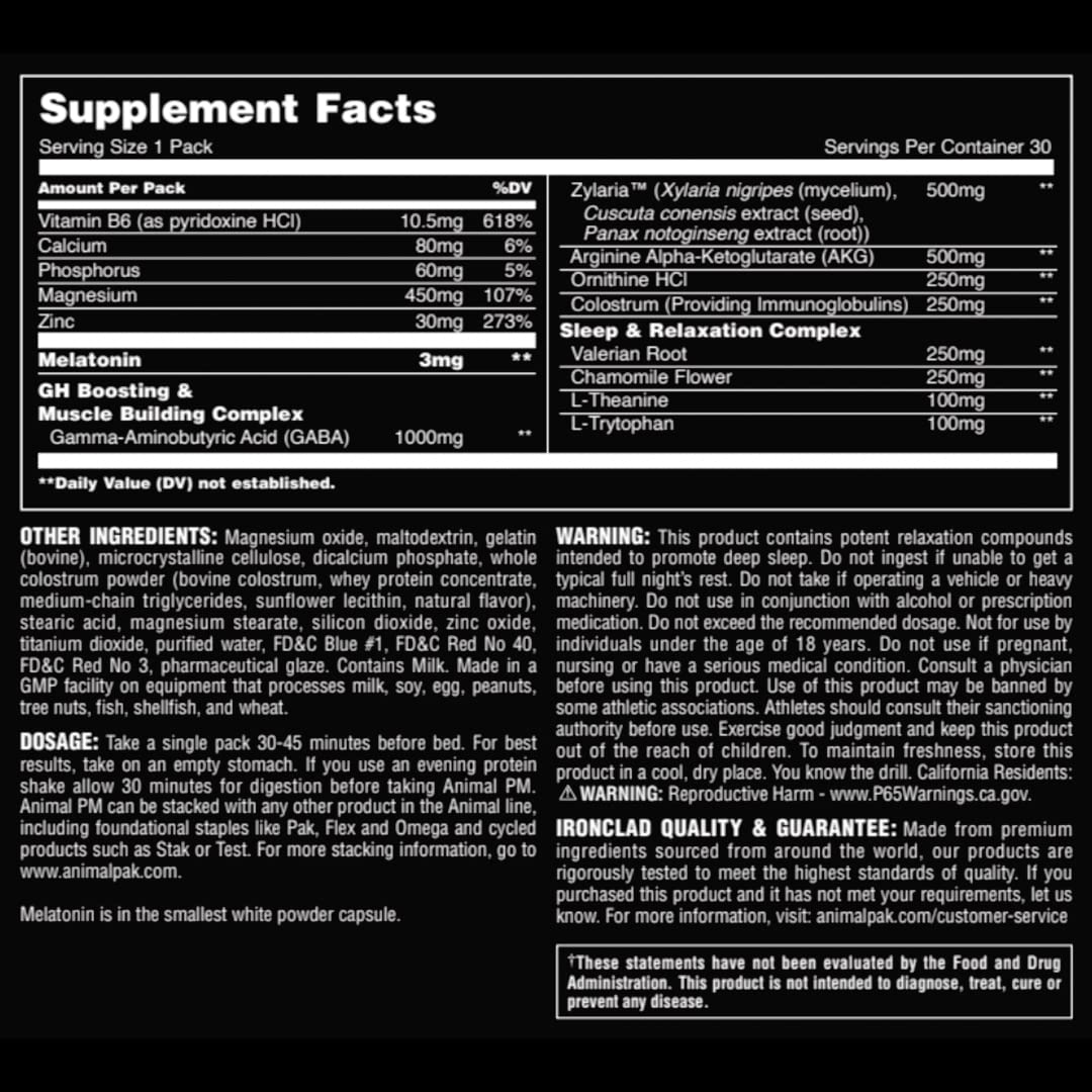Animal PM - Sleep Aid for Adults Non-Habit Forming Relaxation Enhancer and Mood Support with Melatonin, L-Theanine, Zylaria, Zinc, Magnesium, Vitamin B6, GABA - OzHealthStandard