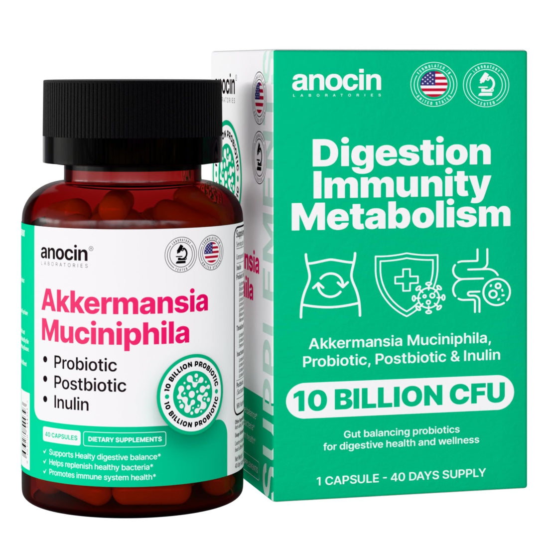 anocin Akkermansia Muciniphila + Probiotic, Postbiotic & Inulin - Gut Health Supplement for Digestion, Immune Support - 10 Billion CFU, Vegan & Gluten-Free - OzHealthStandard