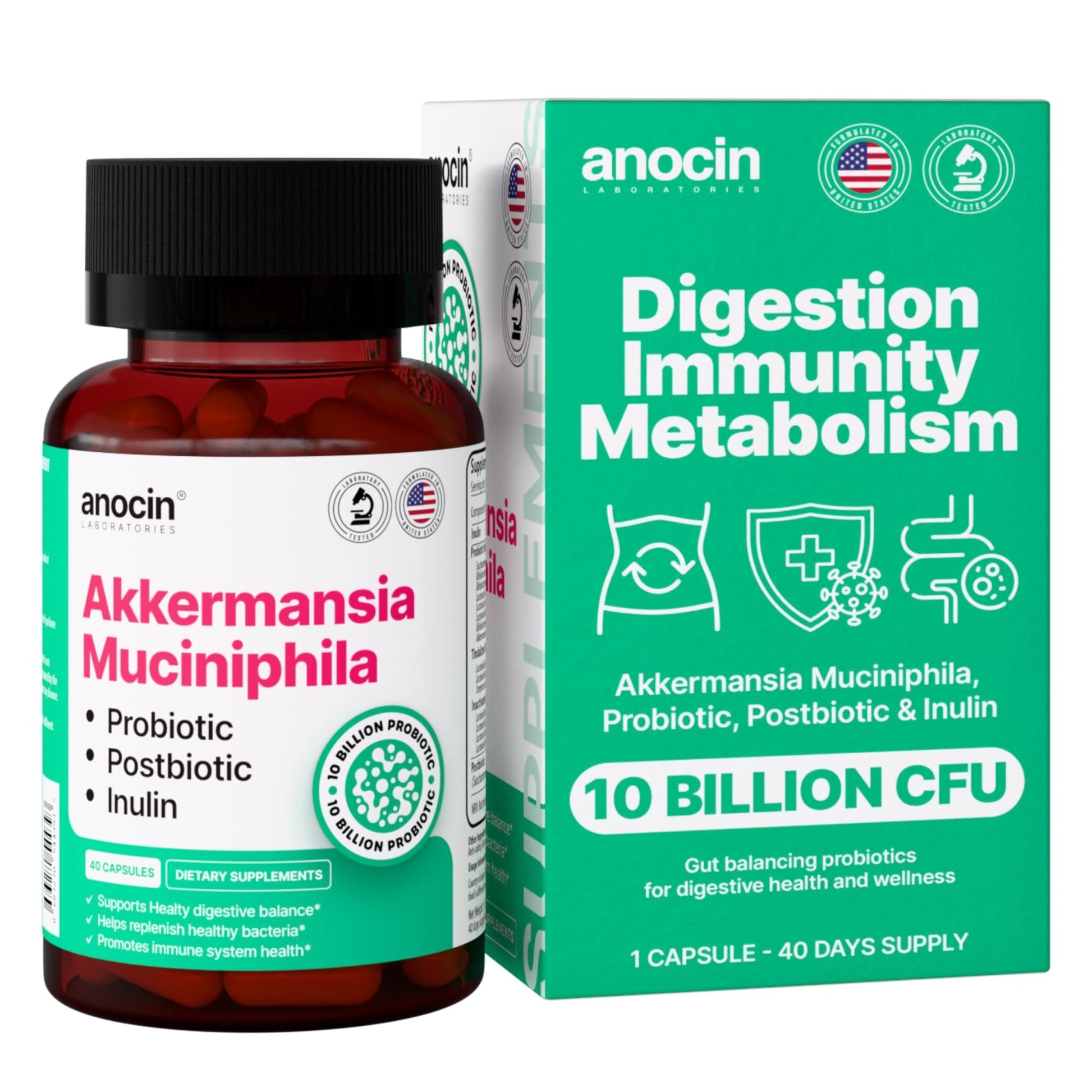 anocin Akkermansia Muciniphila + Probiotic, Postbiotic & Inulin - Gut Health Supplement for Digestion, Immune Support - 10 Billion CFU, Vegan & Gluten-Free - OzHealthStandard