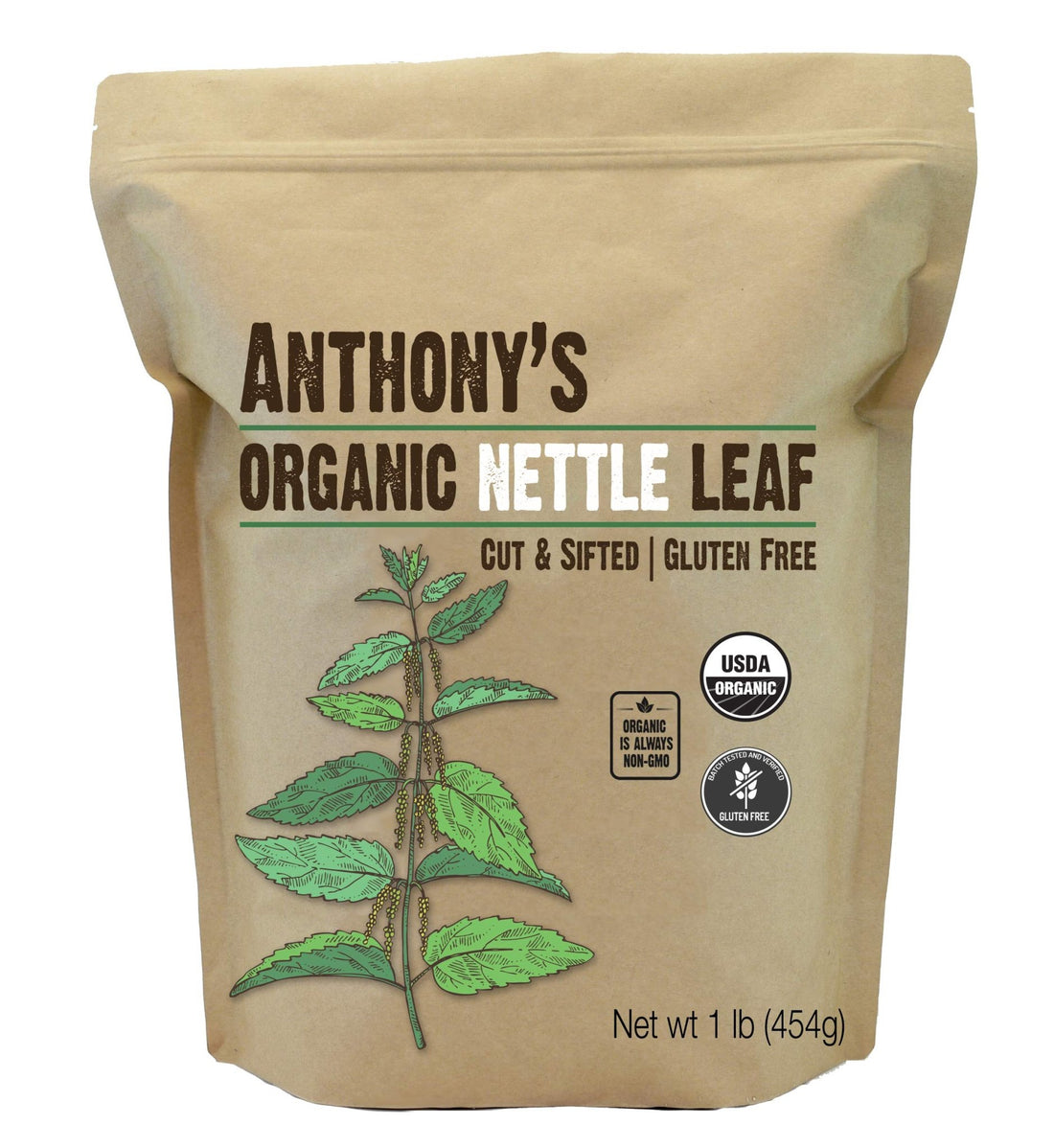 Anthony's Organic Nettle Leaf, 1 lb, Gluten Free, Non GMO, Cut & Sifted, Non Irradiated, Keto Friendly - OzHealthStandard