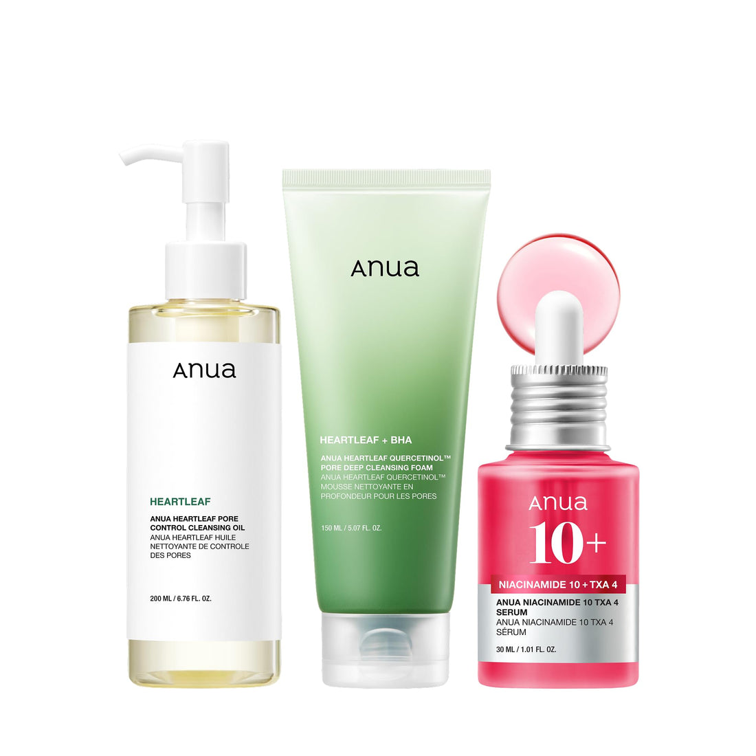 Anua 3-Step Glass Skin Beginner Set, Oil Cleanser and Face Wash with Facial Serum, Double Cleansing Daily - OzHealthStandard