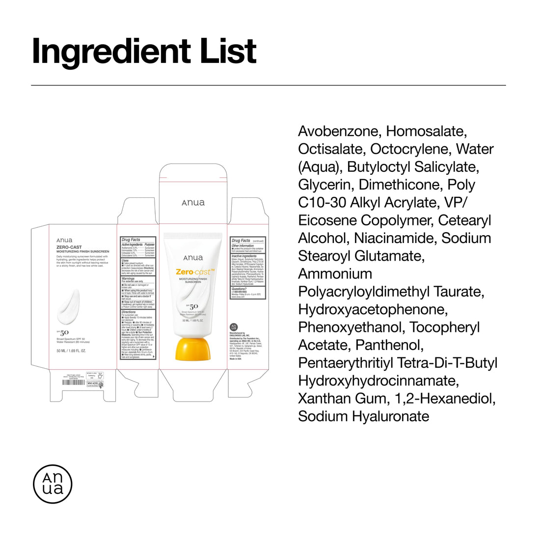 Anua, Zero-Cast Moisturizing Sunscreen SPF 50, Glow Natural Sunscreen for face, No White - OzHealthStandard