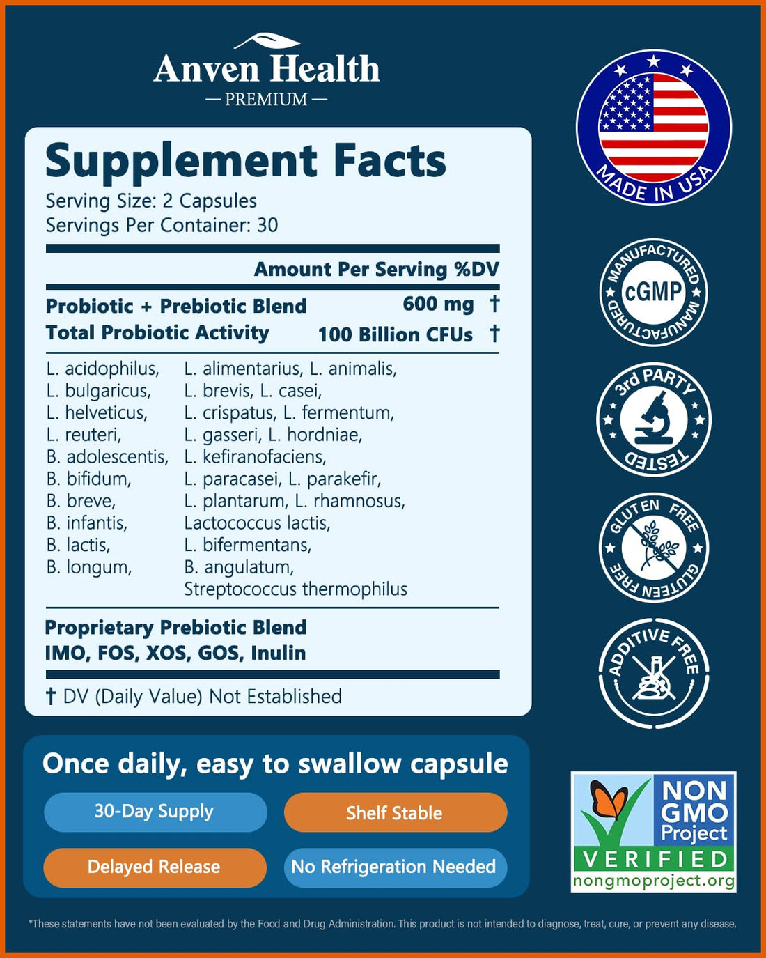 Anven Health 100 Billion Probiotics for Men and Women 27 Strains 5 Organic Prebiotics for Gut Digestive & Immune Health, Supports Diarrhea Gas Bloating, - OzHealthStandard
