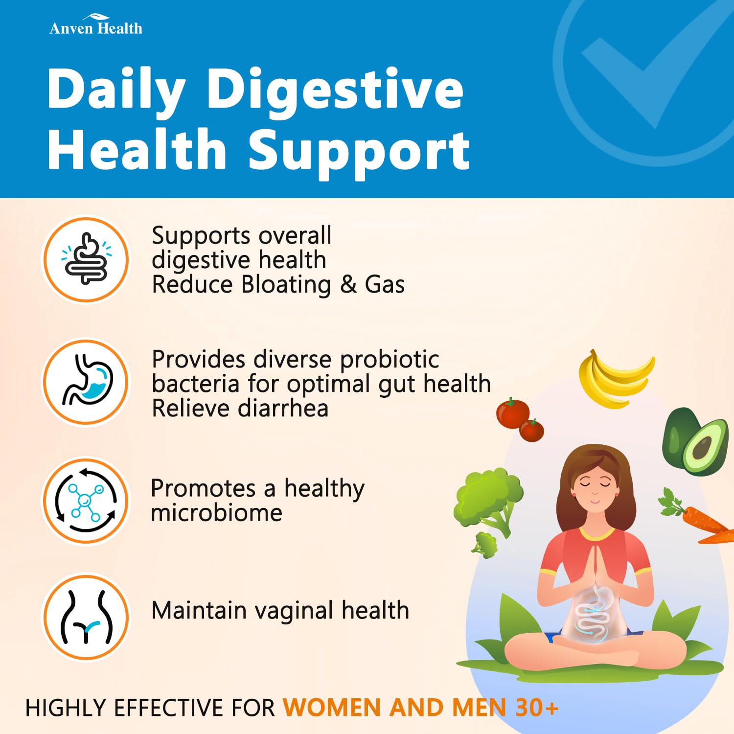 Anven Health 60 Billion Probiotics for Women and Men 19 Strains 5 Organic Prebiotics for Gut Digestive & Immune Health, Supports Diarrhea Gas Bloating, Vegan Probiotic Supplement Formula丨120 Caps - OzHealthStandard
