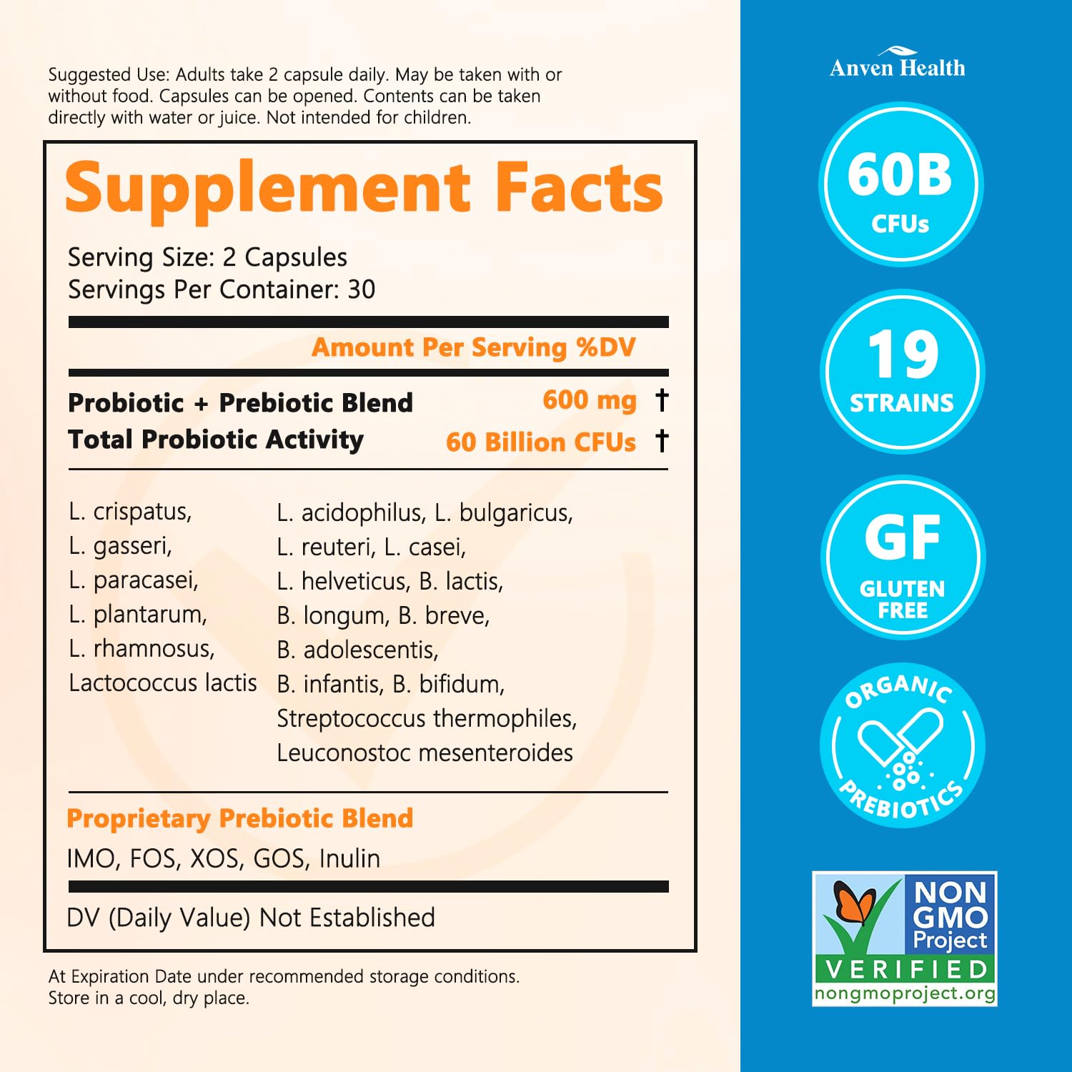 Anven Health 60 Billion Probiotics for Women and Men 19 Strains 5 Organic Prebiotics for Gut Digestive & Immune Health, Supports Diarrhea Gas Bloating, Vegan Probiotic Supplement Formula丨120 Caps - OzHealthStandard