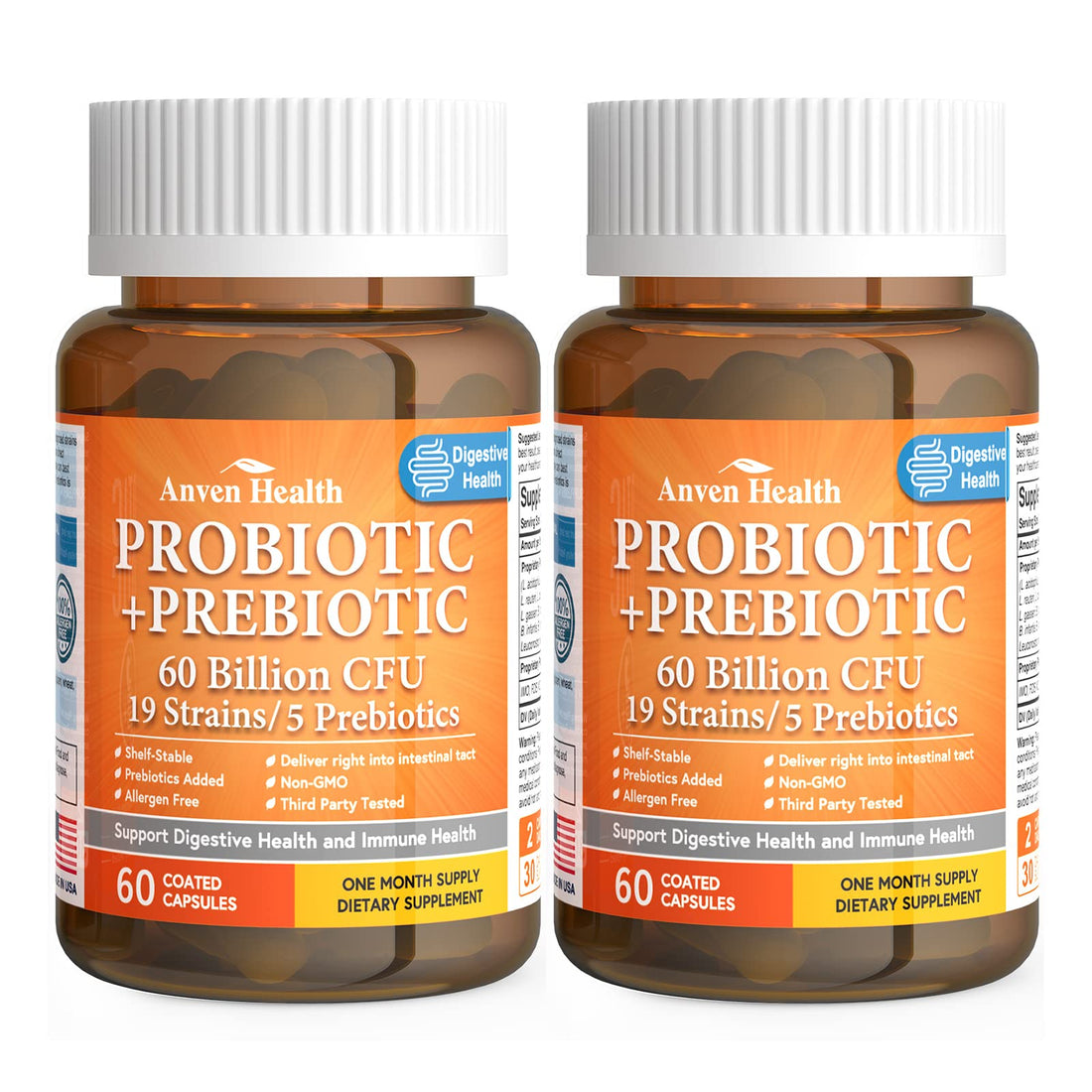 Anven Health 60 Billion Probiotics for Women and Men 19 Strains 5 Organic Prebiotics for Gut Digestive & Immune Health, Supports Diarrhea Gas Bloating, Vegan Probiotic Supplement Formula丨120 Caps - OzHealthStandard