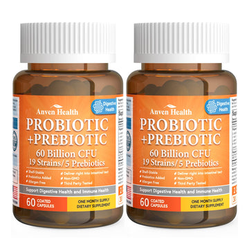 Anven Health 60 Billion Probiotics for Women and Men 19 Strains 5 Organic Prebiotics for Gut Digestive & Immune Health, Supports Diarrhea Gas Bloating, Vegan Probiotic Supplement Formula丨120 Caps - OzHealthStandard