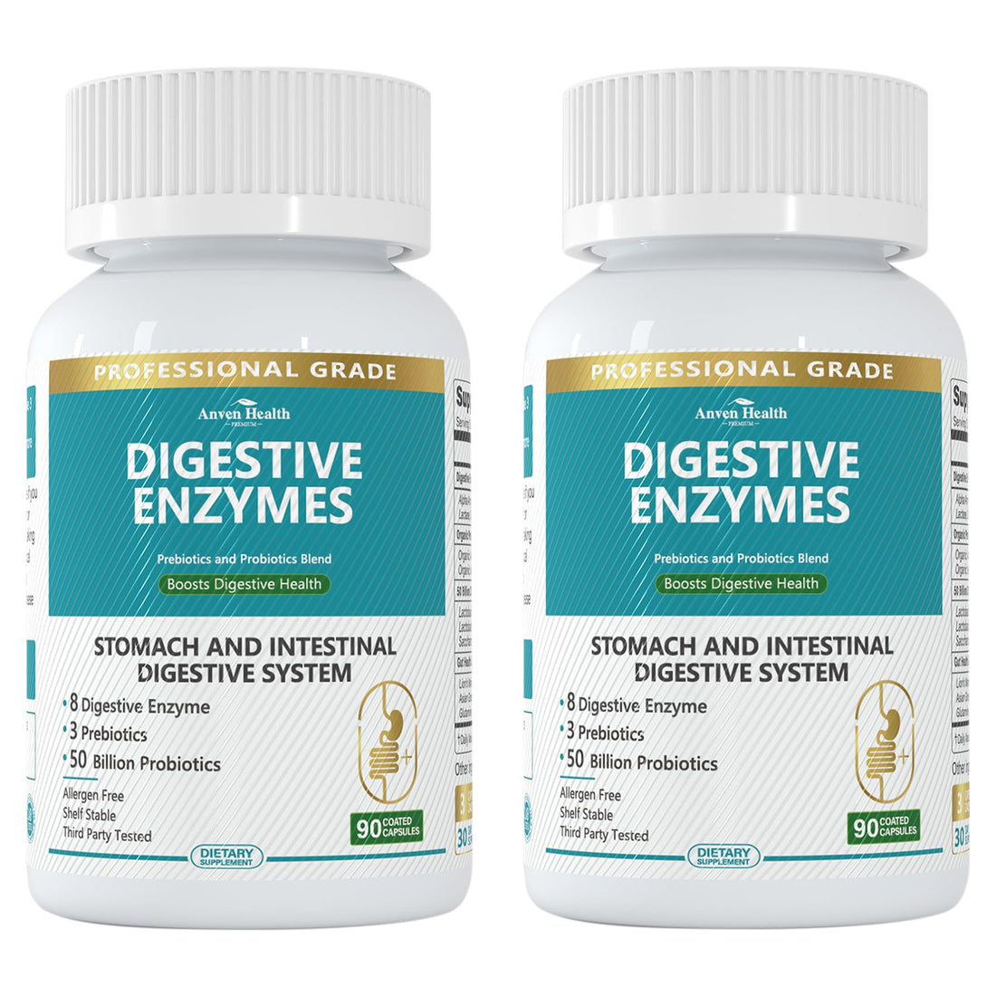 Anven Health 800mg Digestive Enzymes for Men and Women with Probiotics & Prebiotics, 8 Key Enzymes, Protease, Amylase & Lipase | 180 Capsules - A 60-Day Supply for Bloating & Gas Relief - Non-GMO - OzHealthStandard