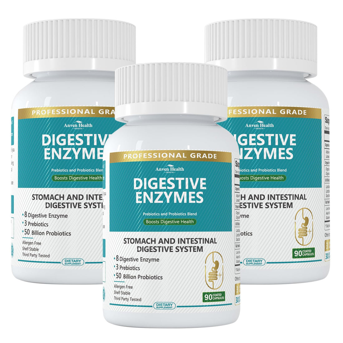 Anven Health 800mg Digestive Enzymes for Men and Women with Probiotics & Prebiotics, 8 Key Enzymes, Protease, Amylase & Lipase | 270 Capsules - A 90-Day Supply - OzHealthStandard