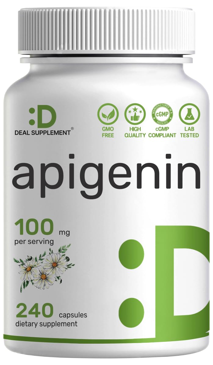 Apigenin, 100mg Per Serving, 240 Capsules – Raw Plant Extract from Chamomile Flower – Active Bioflavonoids & Antioxidants - OzHealthStandard