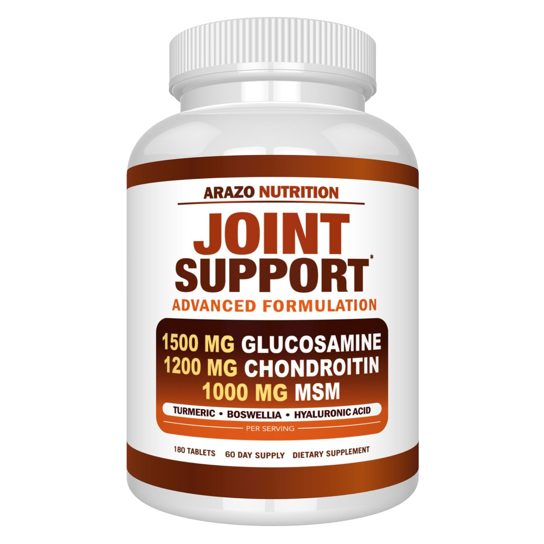Arazo Nutrition Glucosamine Chondroitin Turmeric Msm Boswellia - Joint Support Supplement for Relief 180 Tablets for Bones, Back, - OzHealthStandard
