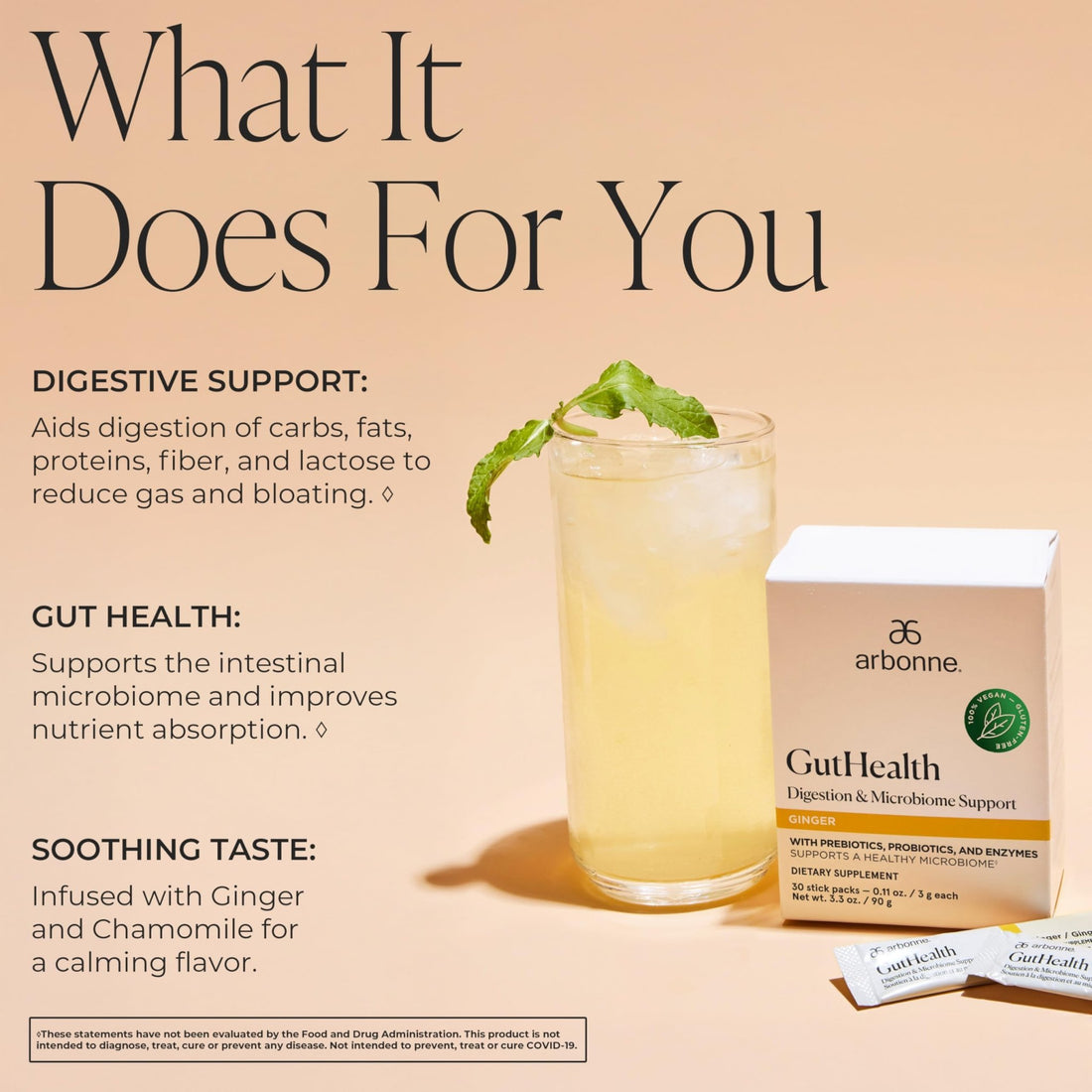 Arbonne Gut Health Digestion Support - Microbiome Prebiotic and Probiotic Drink Mix, Probiotic Powder and Prebiotic Powder - OzHealthStandard