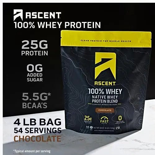 Ascent 100% Whey Protein Powder - Post Workout Whey Protein Isolate, Zero Artificial Flavors & Sweeteners - OzHealthStandard