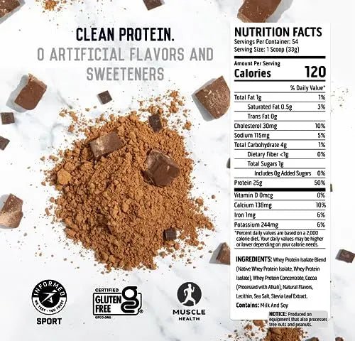 Ascent 100% Whey Protein Powder - Post Workout Whey Protein Isolate, Zero Artificial Flavors & Sweeteners - OzHealthStandard
