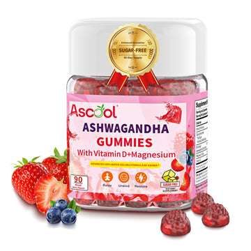 Ascool Ashwagandha Gummies for Stress Support & Relaxation with Magnesium + Vitamin D – 90 Count Sugar-Free, Vegan Ashwa Supplements - OzHealthStandard