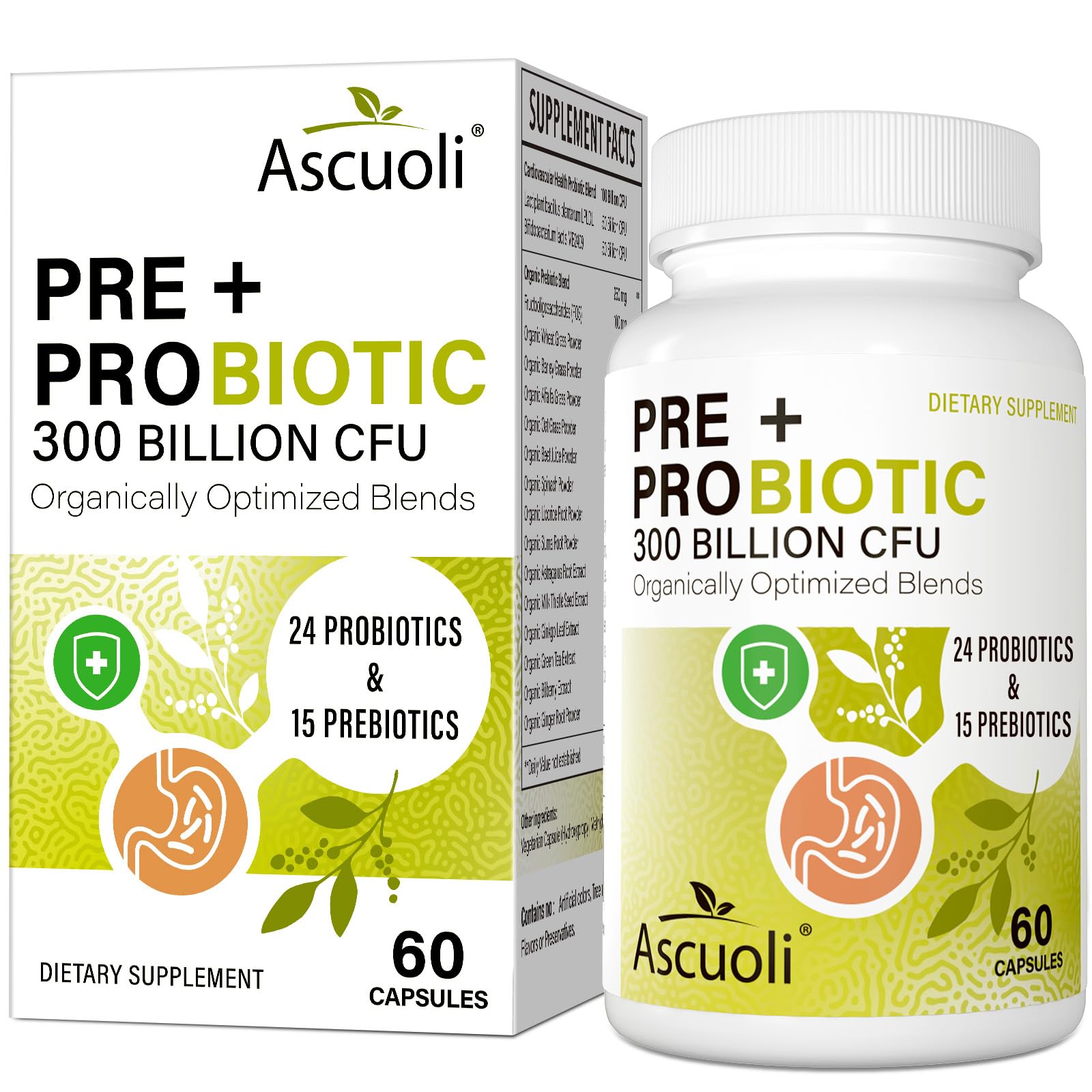 Ascuoli Probiotics for Women & Men - 300 Billion CFU, 24 Strains Probiotics + 15 Organic Herbs Blend, Daily Probiotic for Digestive Health, - OzHealthStandard