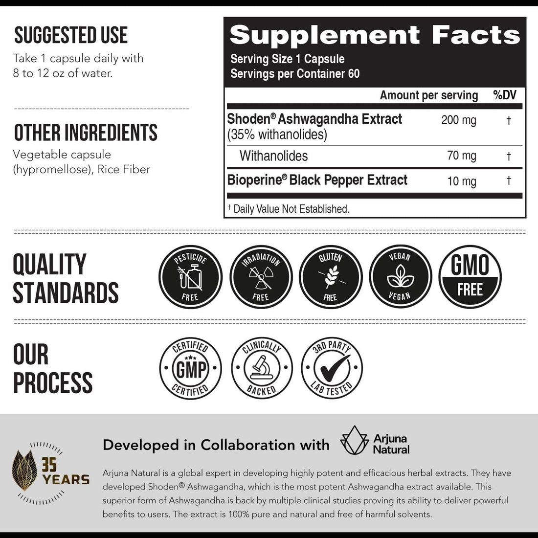 Ashwa-70®: Ashwagandha Extract - 35% Withanolides | Max Strength, Highest Withanolide Concentration - Mood & Performance - Enhanced Absorption with BioPerine® Black Pepper (60 Capsules) - OzHealthStandard