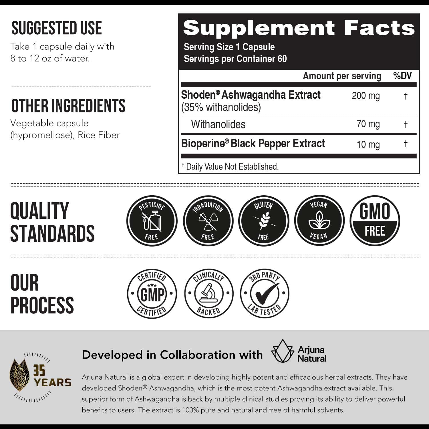 Ashwa-70®: Ashwagandha Extract - 35% Withanolides | Max Strength, Highest Withanolide Concentration - Mood & Performance - Enhanced Absorption with BioPerine® Black Pepper (60 Capsules) - OzHealthStandard