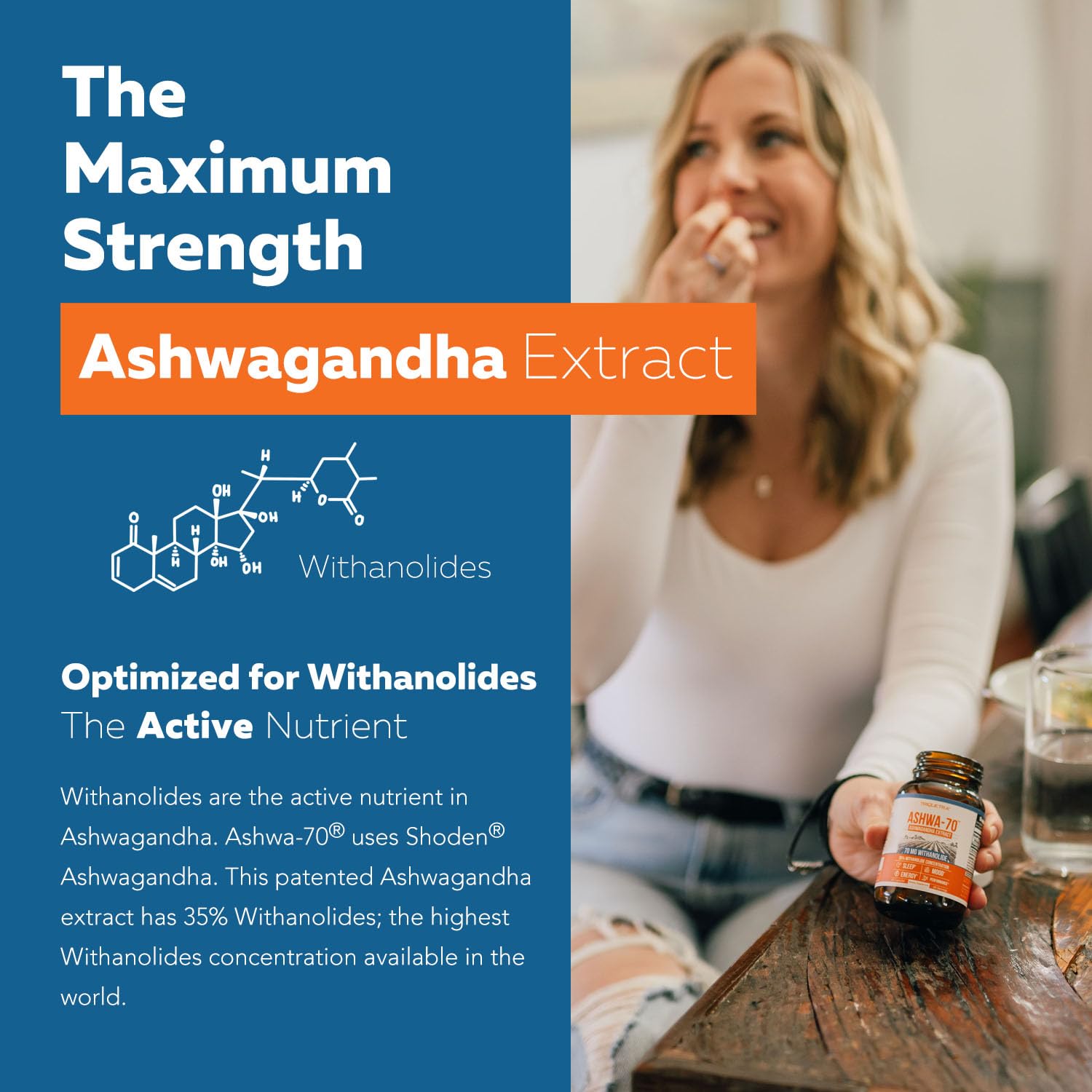 Ashwa-70®: Ashwagandha Extract - 35% Withanolides | Max Strength, Highest Withanolide Concentration - Mood & Performance - Enhanced Absorption with BioPerine® Black Pepper (60 Capsules) - OzHealthStandard