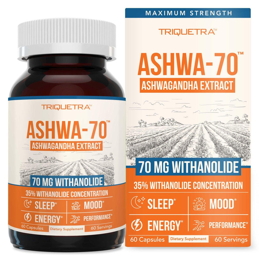 Ashwa-70®: Ashwagandha Extract - 35% Withanolides | Max Strength, Highest Withanolide Concentration - Mood & Performance - Enhanced Absorption with BioPerine® Black Pepper (60 Capsules) - OzHealthStandard