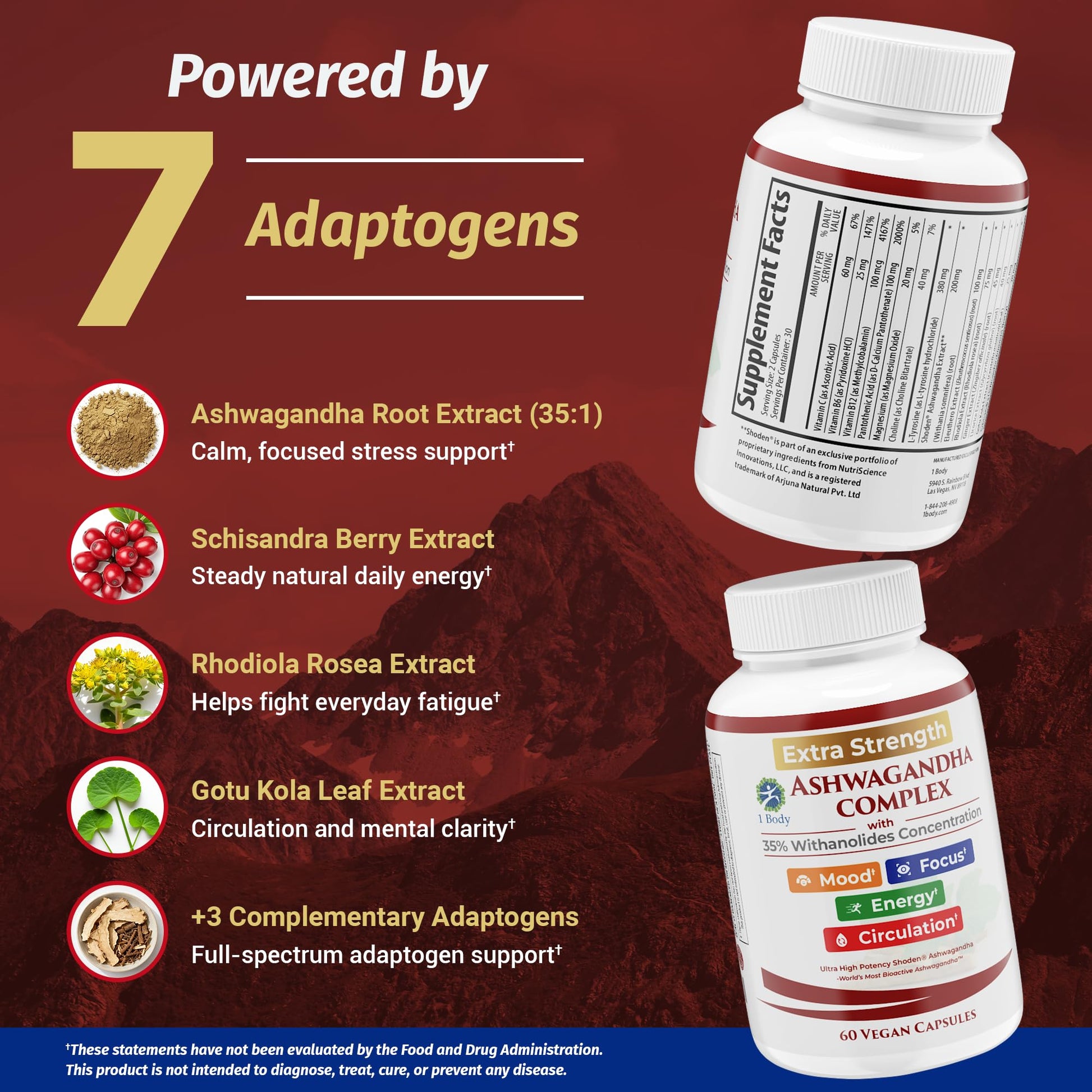 Ashwagandha Complex Adrenal Support Supplement for Stress Relief, Cortisol Balance, Energy & Focus, Mood Support, 35% Withanolides, 60 Vegan Capsules - OzHealthStandard