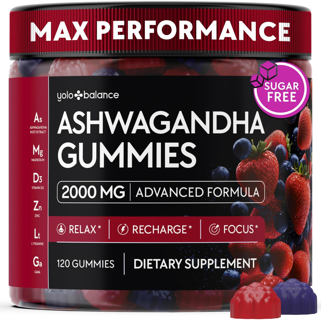 Ashwagandha Gummies – 120 Count - 2000 MG Ashwagandha Supplements with L-Theanine, GABA, Magnesium, Zinc & Vitamin D3 – Sugar-Free, Vegan, - OzHealthStandard