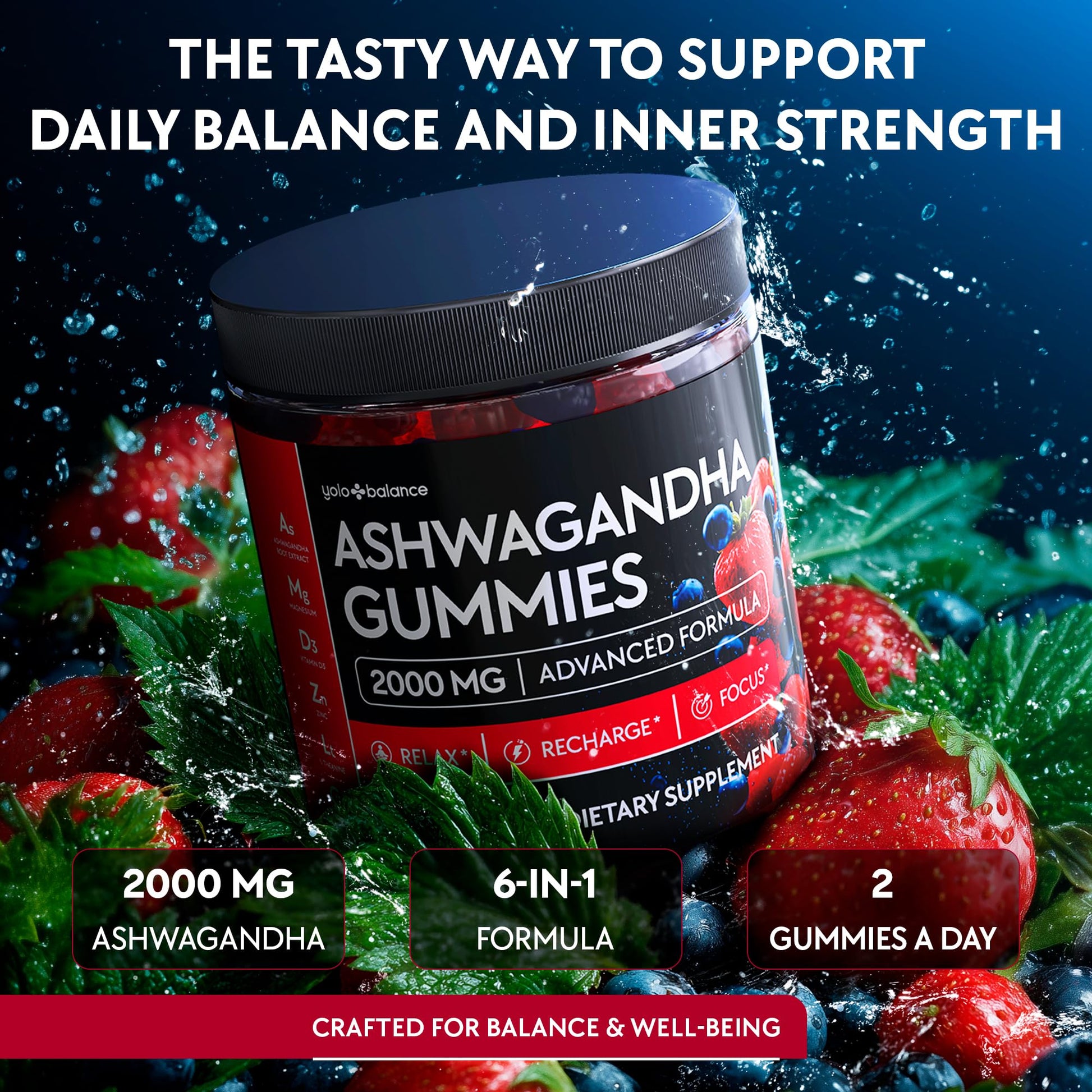 Ashwagandha Gummies – 120 Count - 2000 MG Ashwagandha Supplements with L-Theanine, GABA, Magnesium, Zinc & Vitamin D3 – Sugar-Free, Vegan, - OzHealthStandard