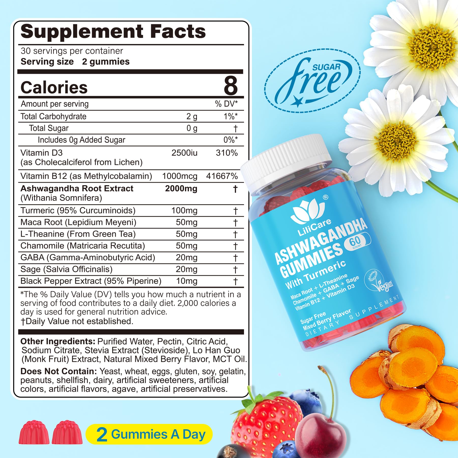 Ashwagandha Gummies 2000mg for Women Men - Sugar Free, Vegan - Organic Ashwagandha Root Extract Supplements Gummy & Vitamin D3 - OzHealthStandard
