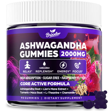 Ashwagandha Gummies - 2000MG Organic Ashwagandha & Lions Mane Gummies for Adults with Vitamin D3 B12, L-Theanine, Cortisol Supplements for Women & Men, Sugar-Free, Vegan, Berry Flavor - 90 Counts - OzHealthStandard