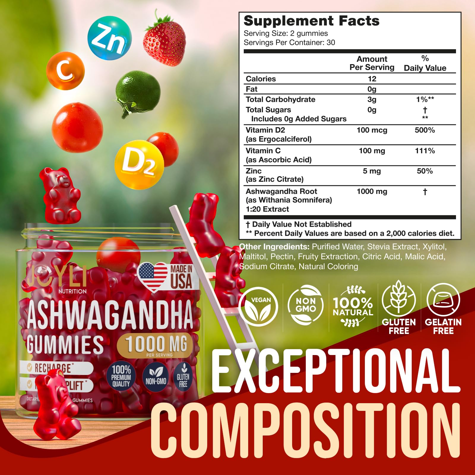 Ashwagandha Gummies for Women & Men - Natural Calm Gummies with Ashwagandha Root Extract Vitamin C Zinc - Ashwagandha Herbal Supplement for Sleep Stress Balance - 60 Vegan Sugar Free Chews - OzHealthStandard