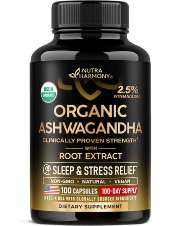 Ashwagandha Supplements 1800mg - USDA Organic Ashwagandha for Women & Men - Clinically Effective Strength for Stress Relief & Sleep - Powder & Root Extract 2.5% Withanolides - Made in USA 100 Capsules - OzHealthStandard