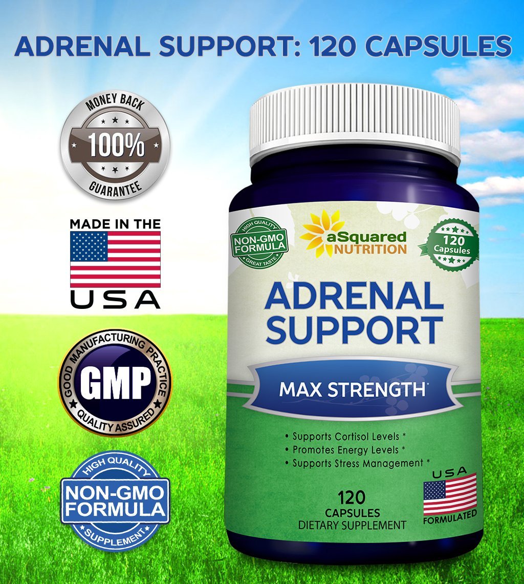 aSquared Nutrition Adrenal Support & Cortisol Manager Supplement (120 Capsules)-Adrenal Health w/Vitamin C Complex Pills to Support Fatigue & Stress Relief-Ashwagandha, L-Tyrosine, Rhodiola & Ginseng - OzHealthStandard