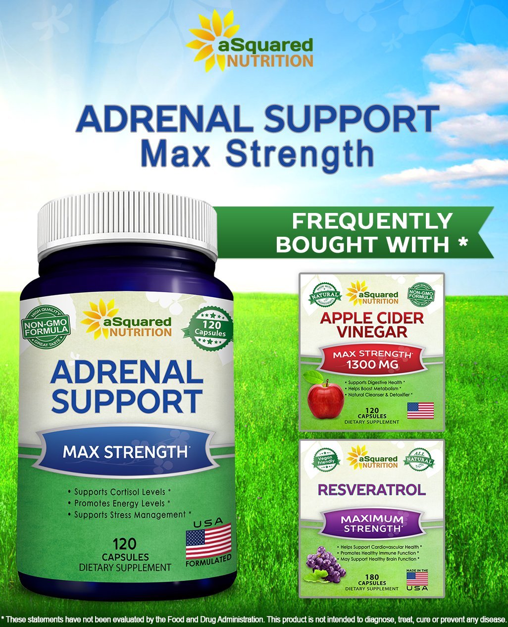 aSquared Nutrition Adrenal Support & Cortisol Manager Supplement (120 Capsules)-Adrenal Health w/Vitamin C Complex Pills to Support Fatigue & Stress Relief-Ashwagandha, L-Tyrosine, Rhodiola & Ginseng - OzHealthStandard