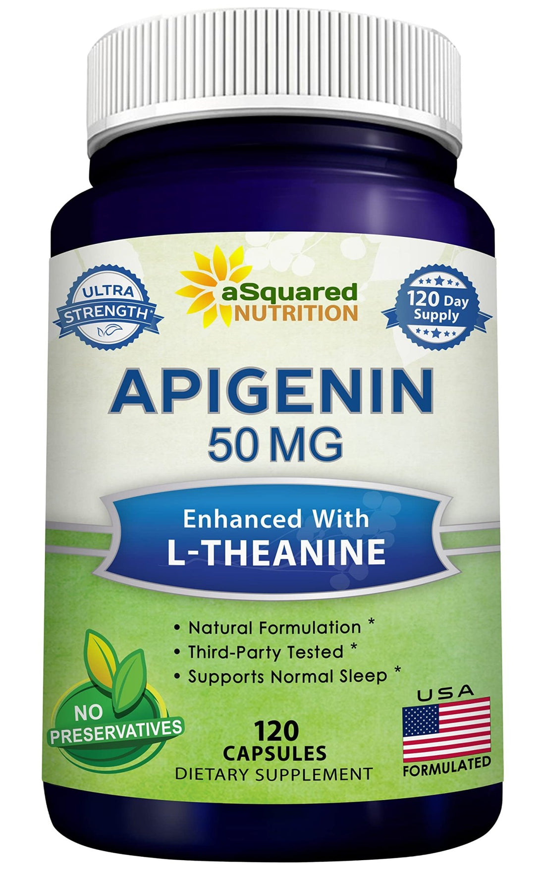 aSquared Nutrition Apigenin 50mg & L-Theanine 200mg - 120 Capsules - Apigenin Supplement Pills for Sleep and Relaxation - OzHealthStandard